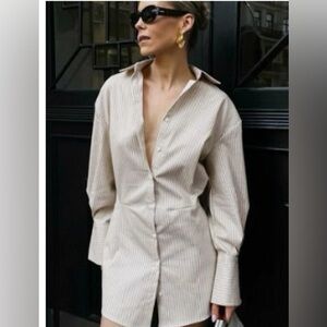 Commence Sz,M pin stripped black and white button down shirt dress.